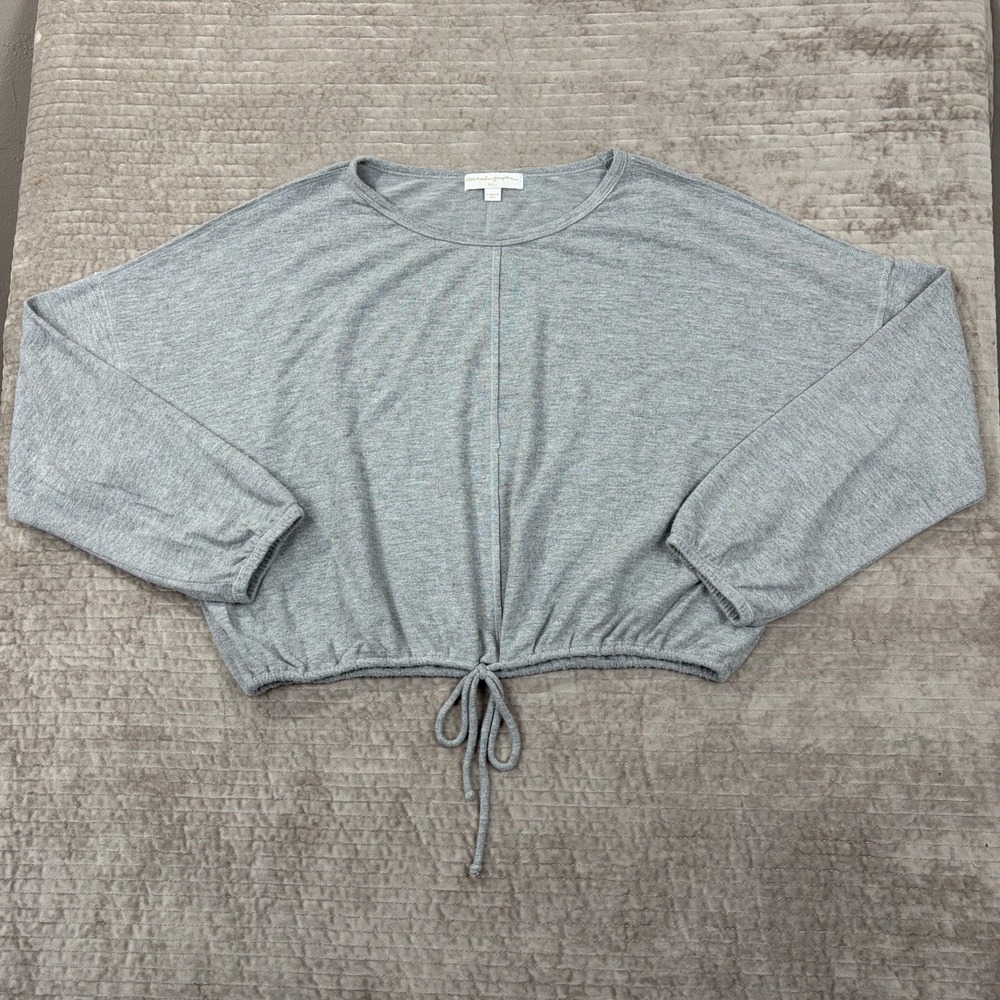 Spiritual Gangster Womens Gray Cropped Drawstring Pullover Top Size‎ Small USA
